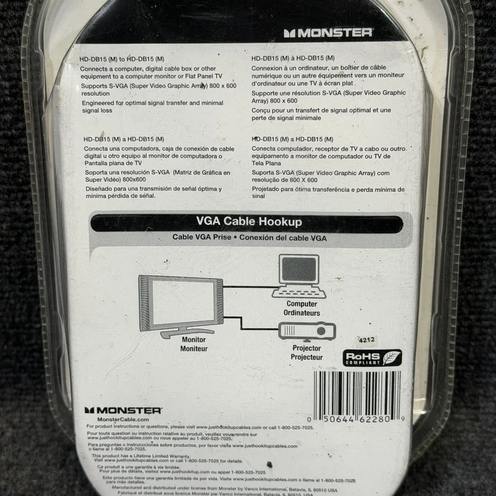 Monster Cable 140050-00 High‎ Resolution 6ft VGA Computer Cable Datacom S-VGA